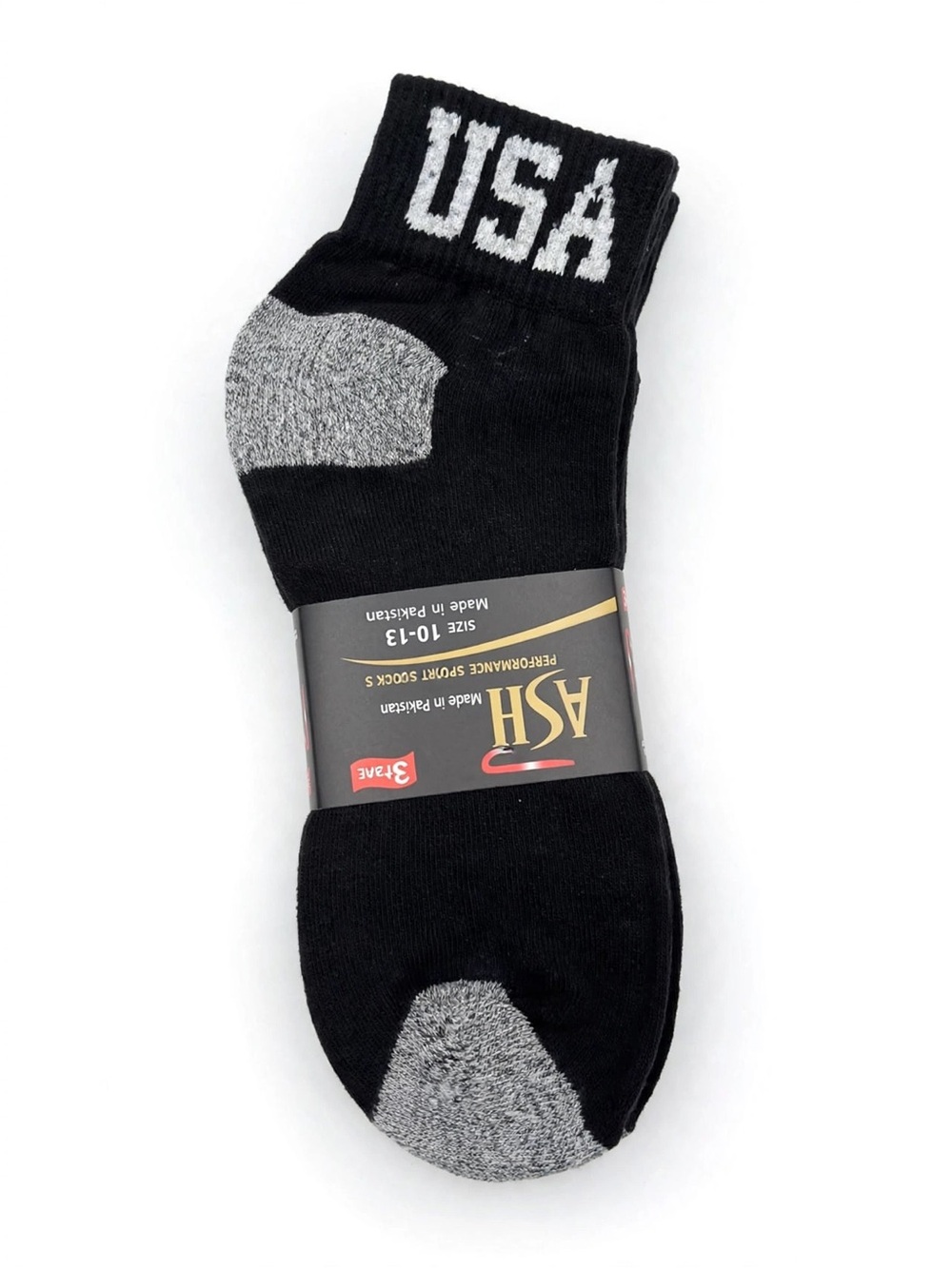 ASH Performance Men’s Black USA Ankle Socks - Gray Heel & Toe 12PACK